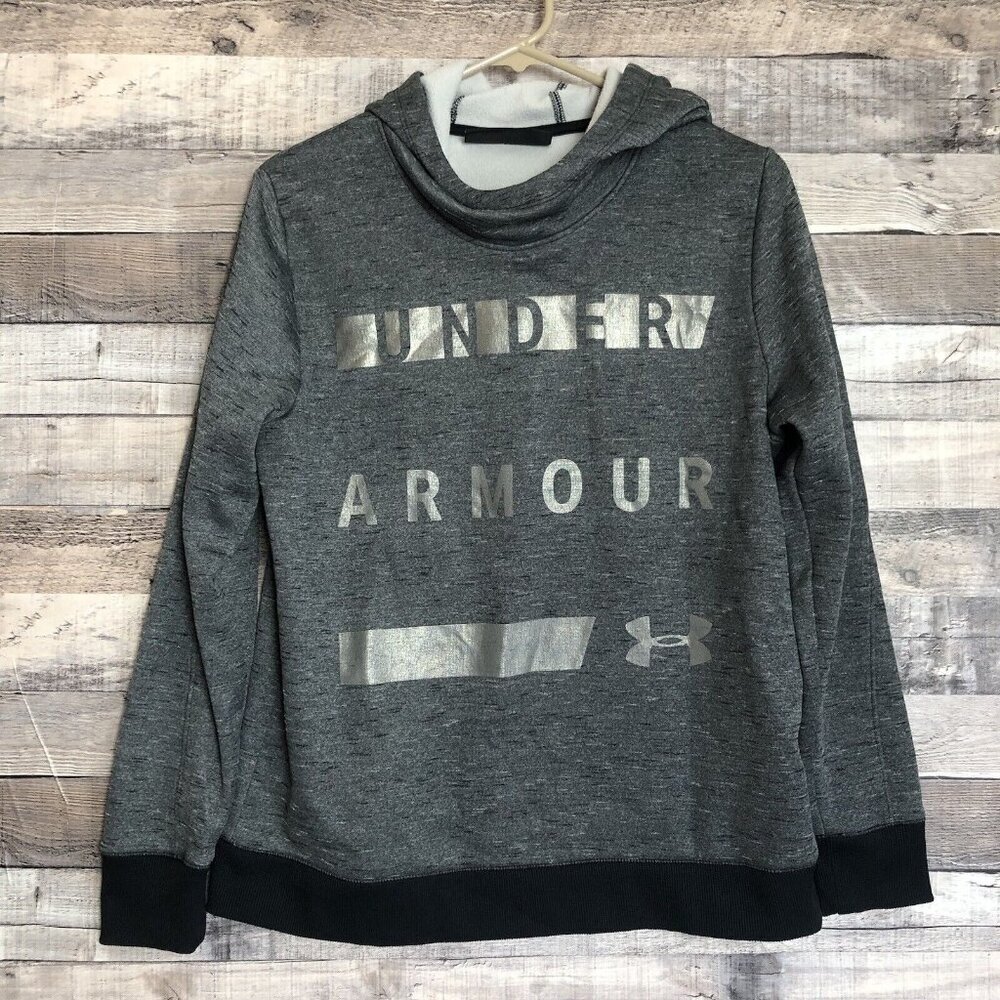 Under Armour Sweatshirt Hoodie Women's M Long Sleeve Graphic Logo Gray